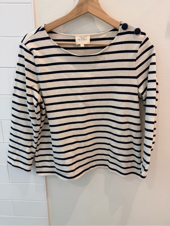 Sezane Tops - Sezane COLETTE MARINIÈRE Top in Ecru and Navy Stripes